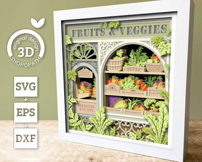 Fruits and Veggies Store - 3D Shadow Box Layered SVG DXF EPS (Cutting Files)