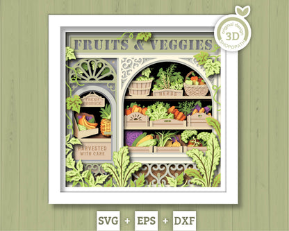 Fruits and Veggies Store - 3D Shadow Box Layered SVG DXF EPS (Cutting Files)