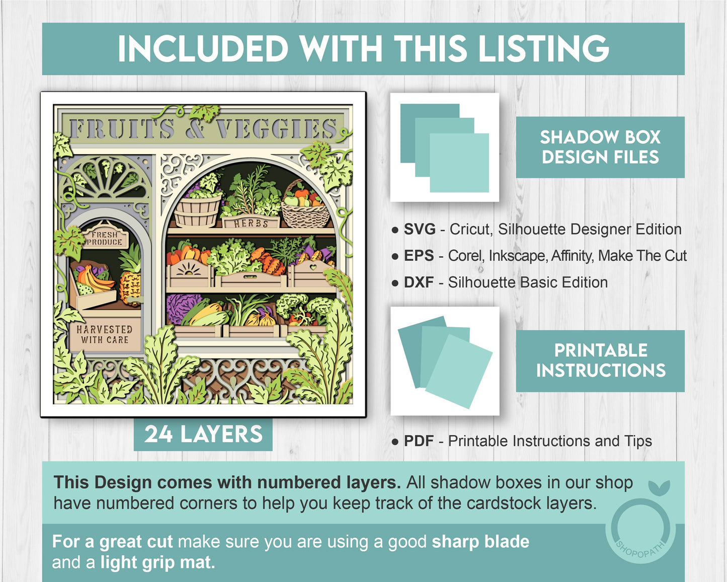 Fruits and Veggies Store - 3D Shadow Box Layered SVG DXF EPS (Cutting Files)