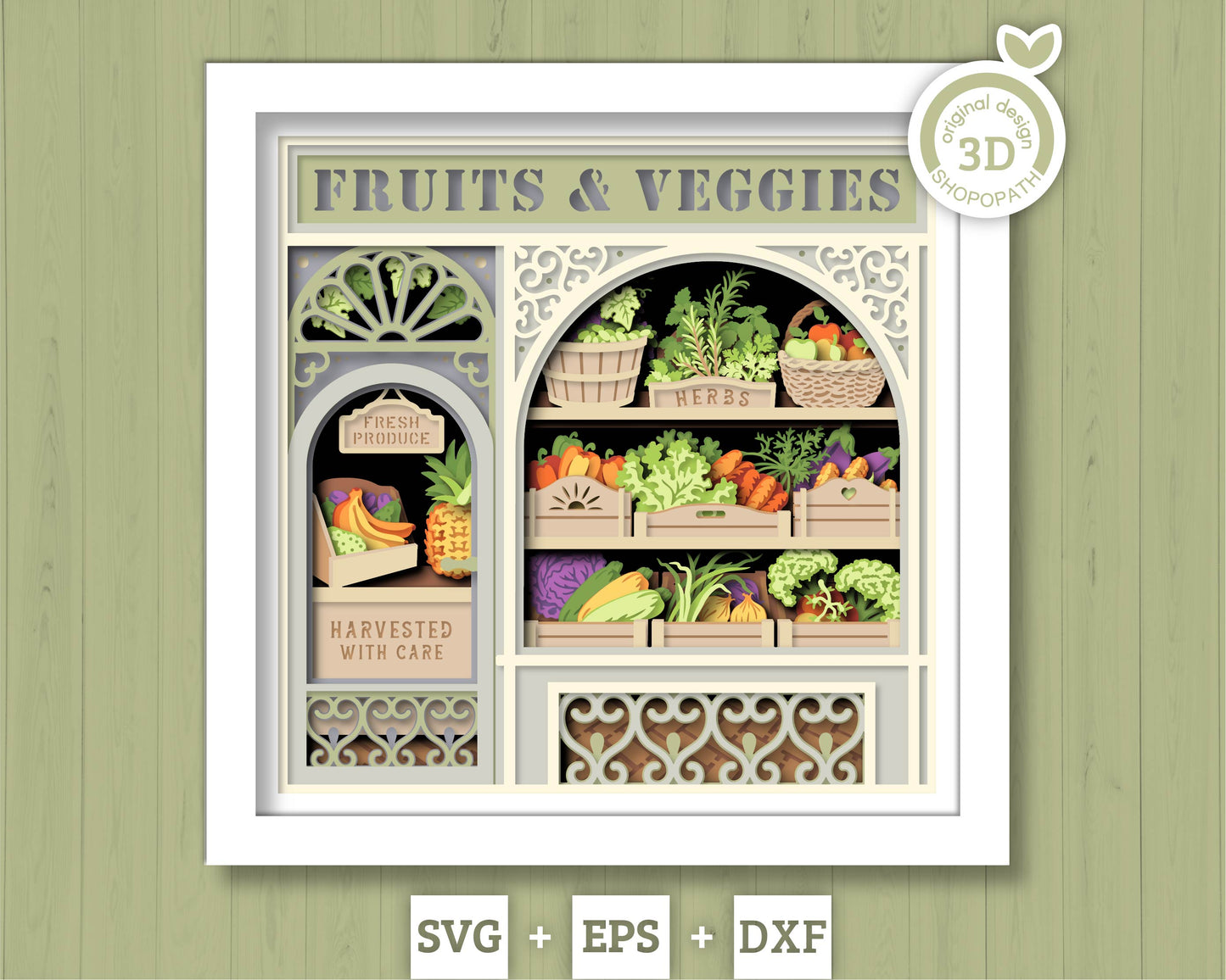 Fruits and Veggies Store - 3D Shadow Box Layered SVG DXF EPS (Cutting Files)