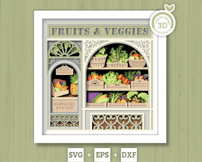 Fruits and Veggies Store - 3D Shadow Box Layered SVG DXF EPS (Cutting Files)