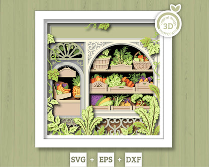 Fruits and Veggies Store - 3D Shadow Box Layered SVG DXF EPS (Cutting Files)