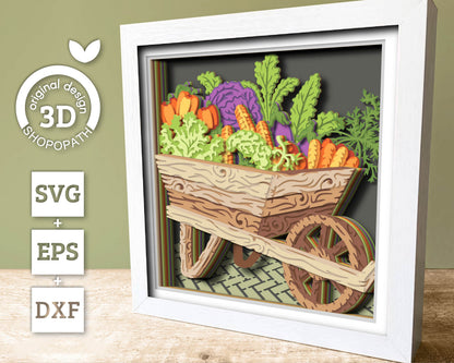 Fruits and Veggies Cart - 3D Shadow Box Layered SVG DXF EPS (Cutting Files)