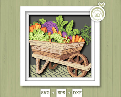 Fruits and Veggies Cart - 3D Shadow Box Layered SVG DXF EPS (Cutting Files)