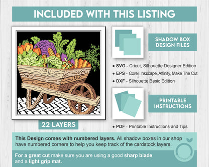 Fruits and Veggies Cart - 3D Shadow Box Layered SVG DXF EPS (Cutting Files)