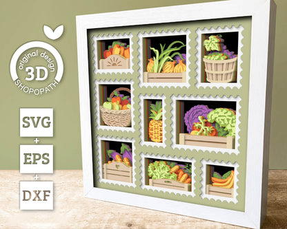 Fruits and Veggies Stamps - 3D Shadow Box Layered SVG DXF EPS (Cutting Files)