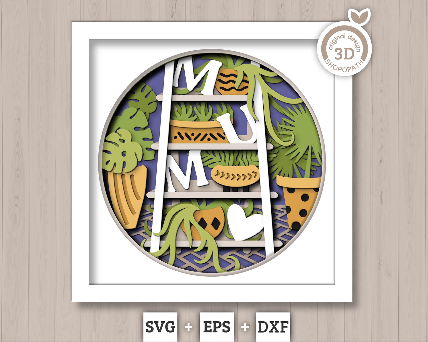 Mum Garden with Ceramic Potted Plants - 3D Shadow Box Layered SVG DXF EPS (Cutting Files)
