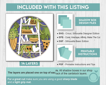 Mum Garden with Ceramic Potted Plants - 3D Shadow Box Layered SVG DXF EPS (Cutting Files)