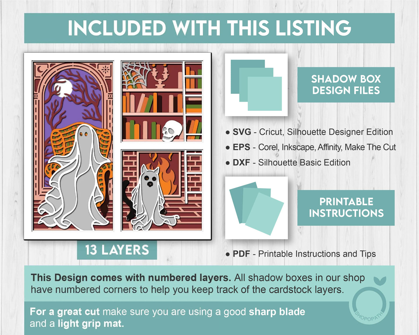 3D SVG Halloween Ghost Shadow Box, Layered Cat Halloween, Library Books 3D Svg Layered Papercut svg, 3d Halloween, Cricut Silhouette