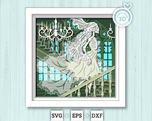 3D SVG Halloween Ghost Woman Shadow Box, Layered Woman Ghost 3d SVG, Skeleton 3D Svg Layered Papercut 3d SVG Halloween Cricut Silhouette