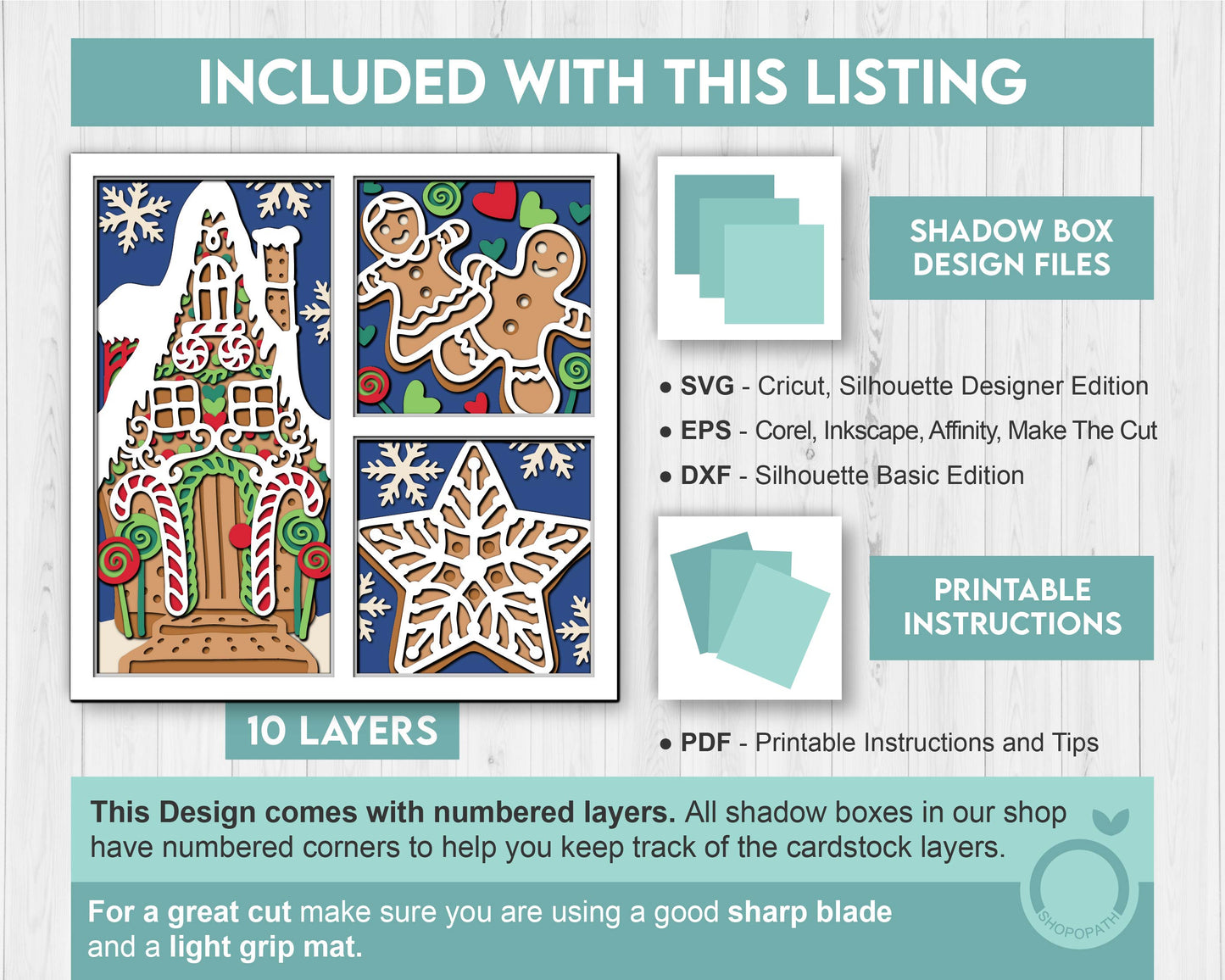 3D SVG Christmas Shadow Box, Layered Ginger Bread House Shadow Box, Christmas Candy 3D Svg, Winter 3d Svg, Snowflakes svg Cricut Silhouette
