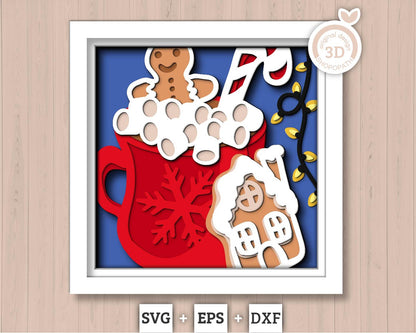 3D SVG Christmas Shadow Box, Layered Winter Svg, Winter Shadow Box, Christmas Gingerbread 3D Svg, Gingerbread House 3d Svg Cricut Silhouette