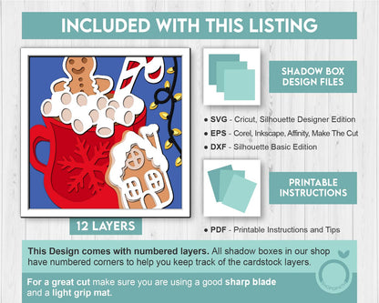 3D SVG Christmas Shadow Box, Layered Winter Svg, Winter Shadow Box, Christmas Gingerbread 3D Svg, Gingerbread House 3d Svg Cricut Silhouette