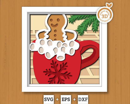 3D SVG Christmas Shadow Box, Layered Winter Shadow Box Svg, Gingerbread 3D Svg, Christmas Hot Cocoa 3d Svg, Snowflakes svg Cricut Silhouette