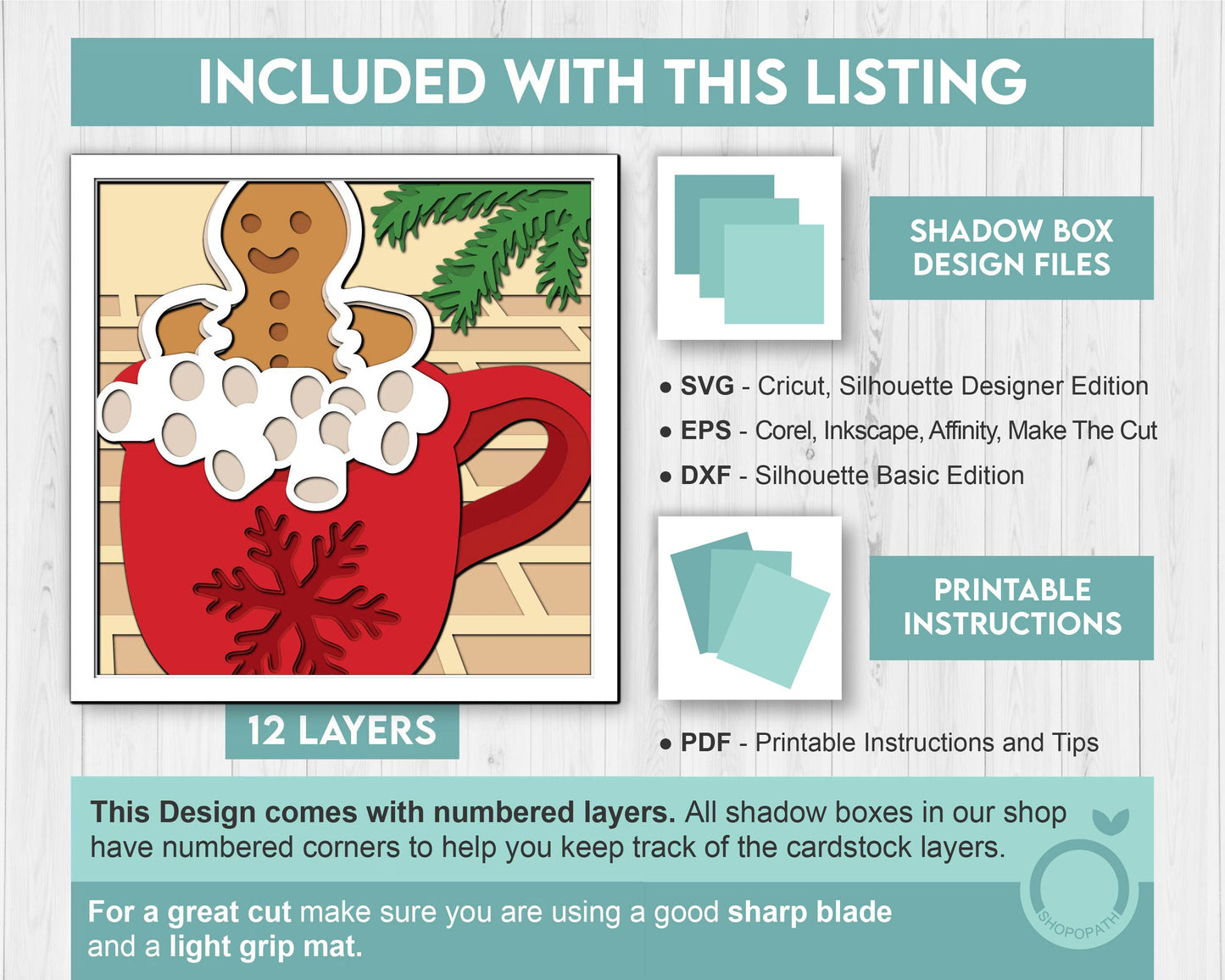 3D SVG Christmas Shadow Box, Layered Winter Shadow Box Svg, Gingerbread 3D Svg, Christmas Hot Cocoa 3d Svg, Snowflakes svg Cricut Silhouette