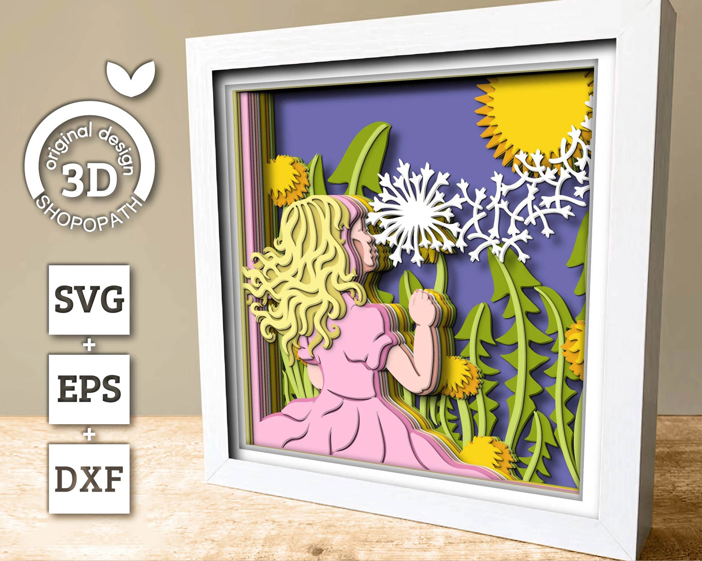 3D Dandelion Little Girl Shadow Box SVG Layered Dandelions SVG, Spring Shadow Box, Flowers 3D Svg, Floral 3d Svg, Papercut Cricut Silhouette