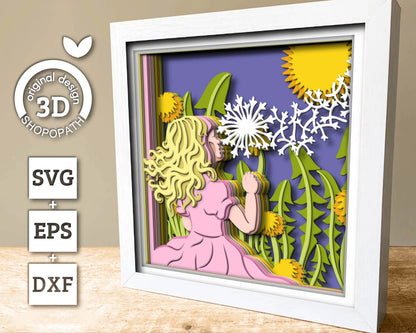 3D Dandelion Little Girl Shadow Box SVG Layered Dandelions SVG, Spring Shadow Box, Flowers 3D Svg, Floral 3d Svg, Papercut Cricut Silhouette