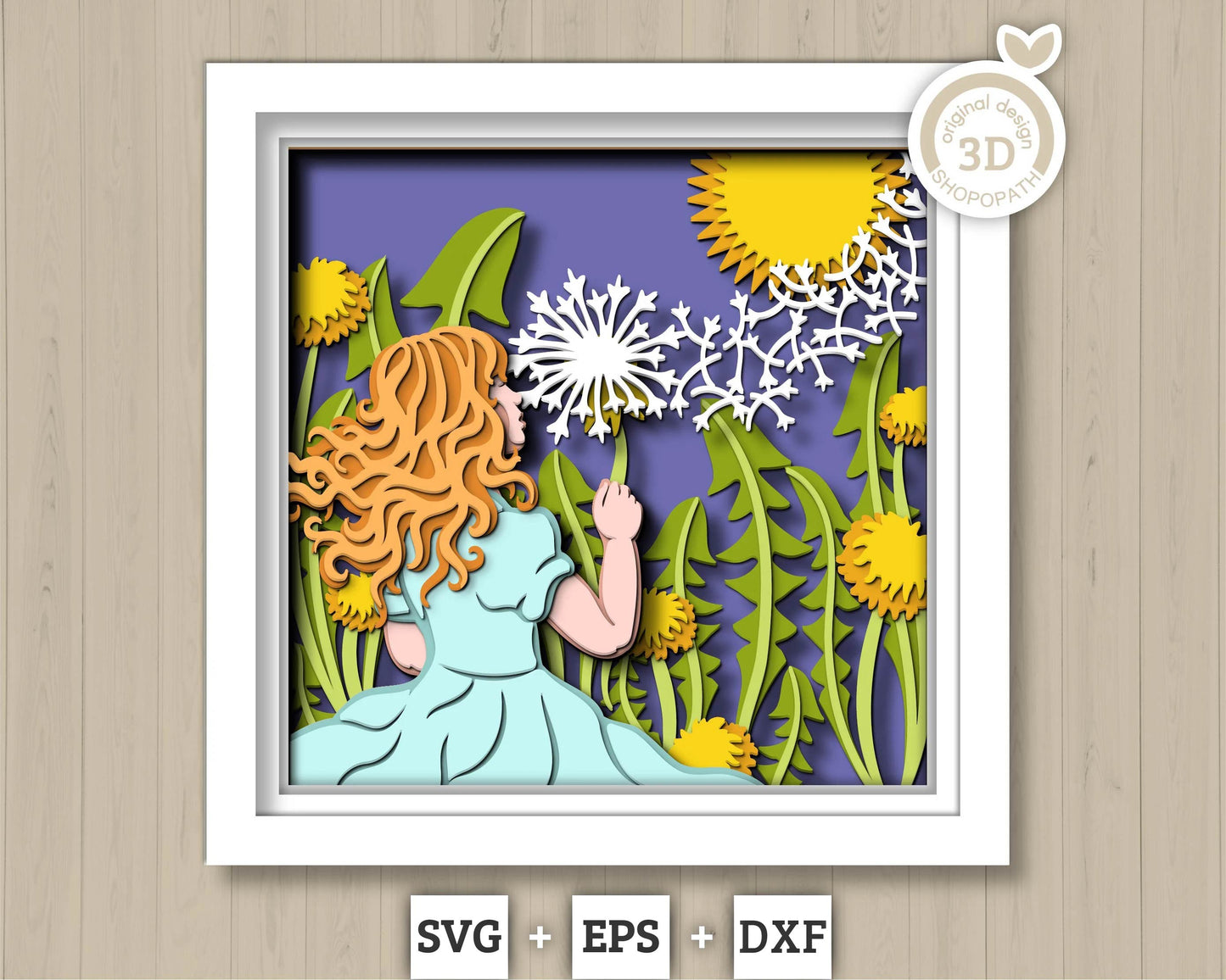 3D Dandelion Little Girl Shadow Box SVG Layered Dandelions SVG, Spring Shadow Box, Flowers 3D Svg, Floral 3d Svg, Papercut Cricut Silhouette