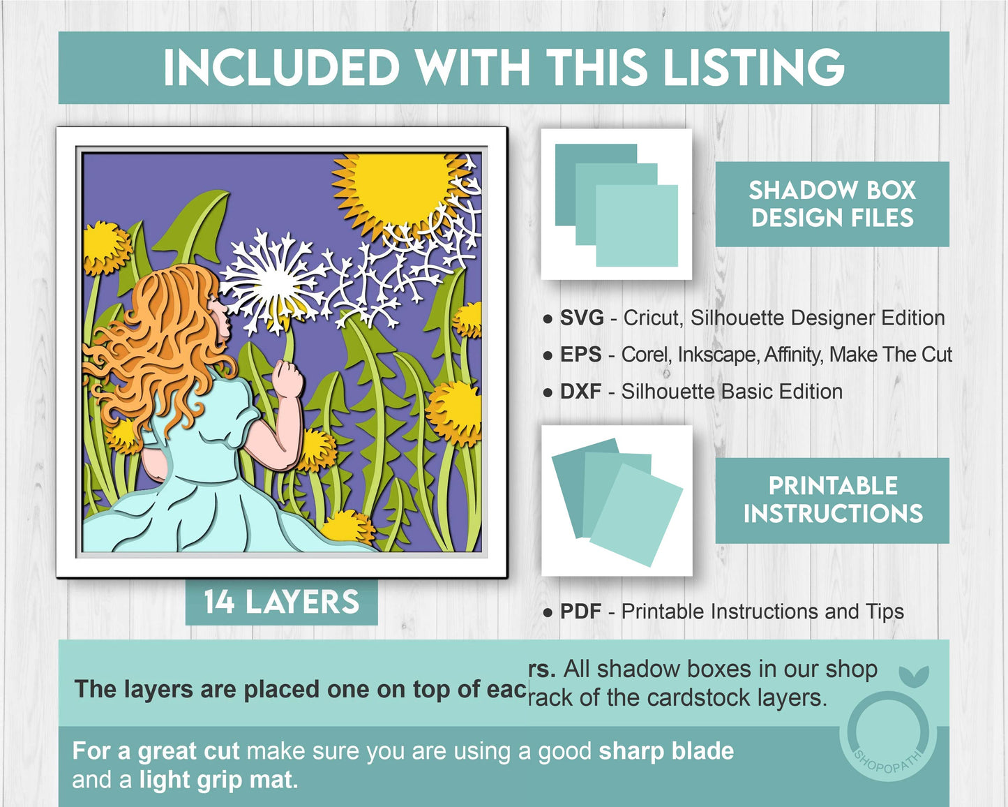 3D Dandelion Little Girl Shadow Box SVG Layered Dandelions SVG, Spring Shadow Box, Flowers 3D Svg, Floral 3d Svg, Papercut Cricut Silhouette