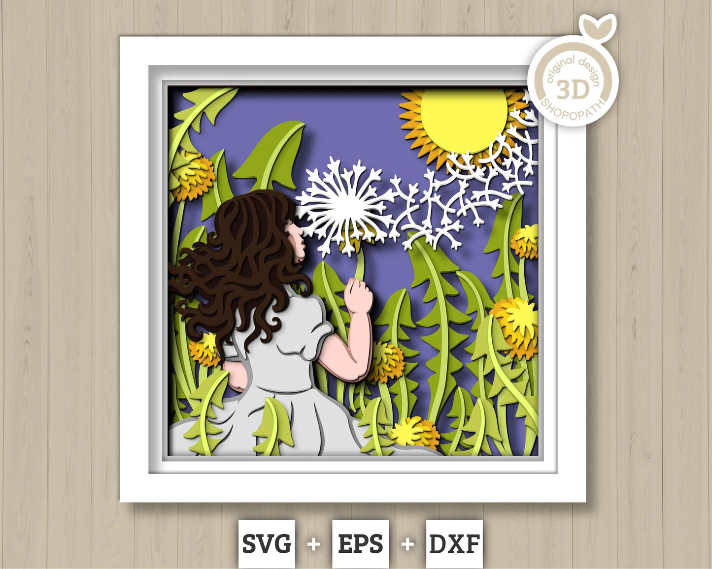 3D Dandelion Little Girl Shadow Box SVG Layered Dandelions SVG, Spring Shadow Box, Flowers 3D Svg, Floral 3d Svg, Papercut Cricut Silhouette