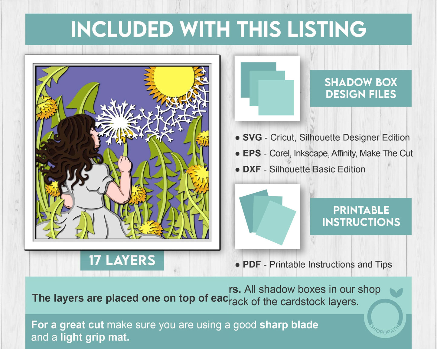 3D Dandelion Little Girl Shadow Box SVG Layered Dandelions SVG, Spring Shadow Box, Flowers 3D Svg, Floral 3d Svg, Papercut Cricut Silhouette