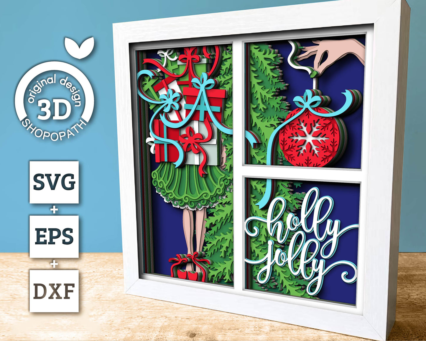 3D SVG Christmas Shadow Box, Layered Winter Svg, Presents Shadow Box, Christmas Gift 3D Svg, Christmas Ornament 3d Svg, Cricut Silhouette