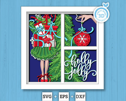 3D SVG Christmas Shadow Box, Layered Winter Svg, Presents Shadow Box, Christmas Gift 3D Svg, Christmas Ornament 3d Svg, Cricut Silhouette