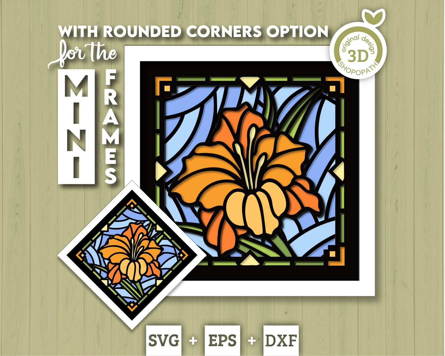 Gladiolus Flower Stained Glass Shadow Box 3D SVG for Floating Frame, Birth Month Flower Cutting Files DXF EPS for Cricut Silhouette Brother