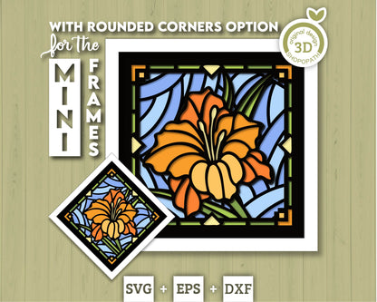 Gladiolus Flower Stained Glass Shadow Box 3D SVG for Floating Frame, Birth Month Flower Cutting Files DXF EPS for Cricut Silhouette Brother