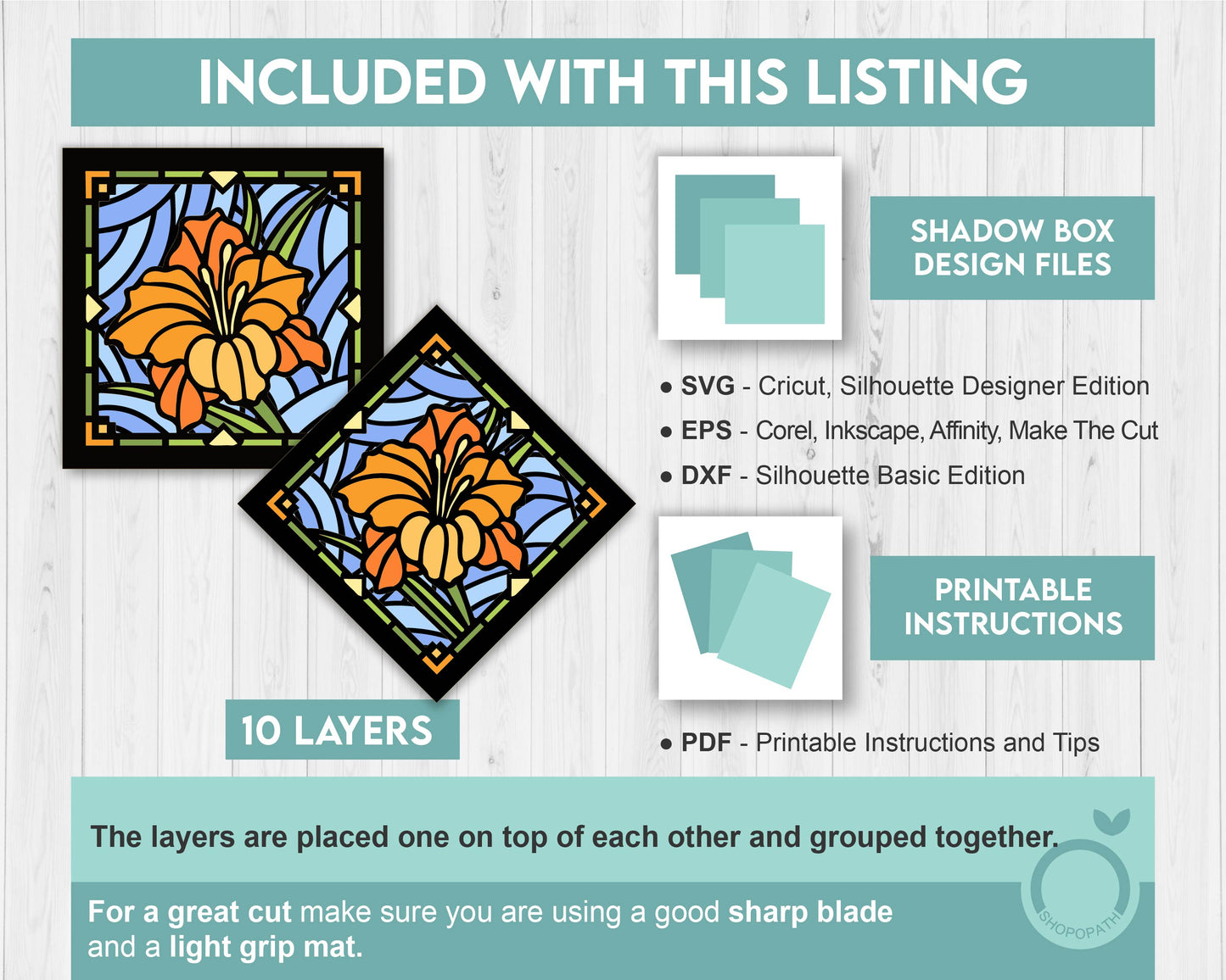 Gladiolus Flower Stained Glass Shadow Box 3D SVG for Floating Frame, Birth Month Flower Cutting Files DXF EPS for Cricut Silhouette Brother
