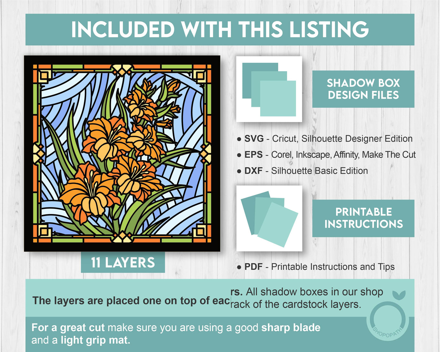 Gladiolus Flowers Stained Glass Shadow Box 3D SVG, Birth Month Flower, Cutting Files DXF EPS for Cricut Silhouette Brother