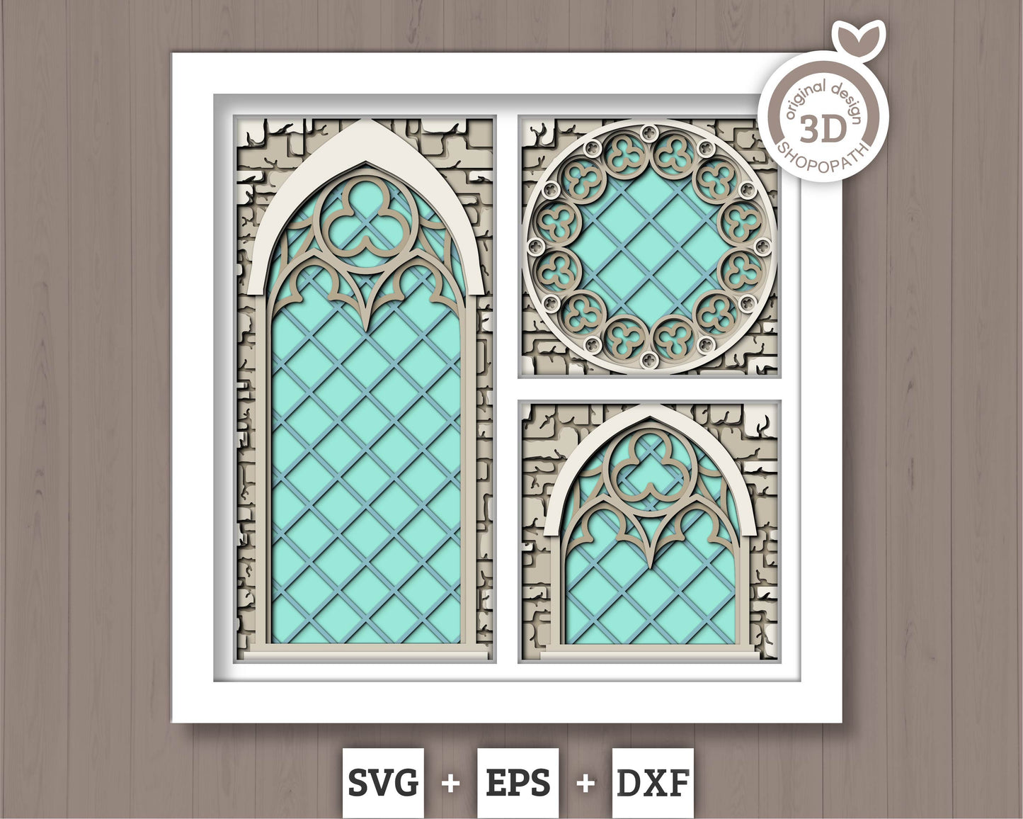 3D SVG Crow With Gothic Window Shadow Box, Black Rose 3D Svg, Ivy 3D SVG, Stained Glass 3D Svg,  Gothic Tower 3D SVG, Cricut Silhouette