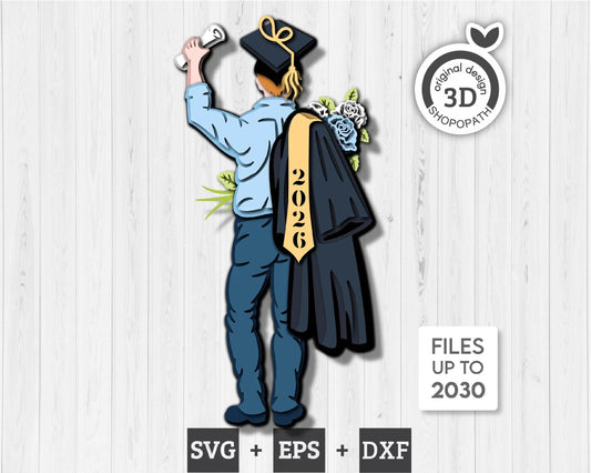 3D Layered Boy Man Graduation Bundle SVG EPS, 3D Layered Student, Class of 2026 3D Svg, Layered School 3D Svg, Laser Cut Graduation, Cricut