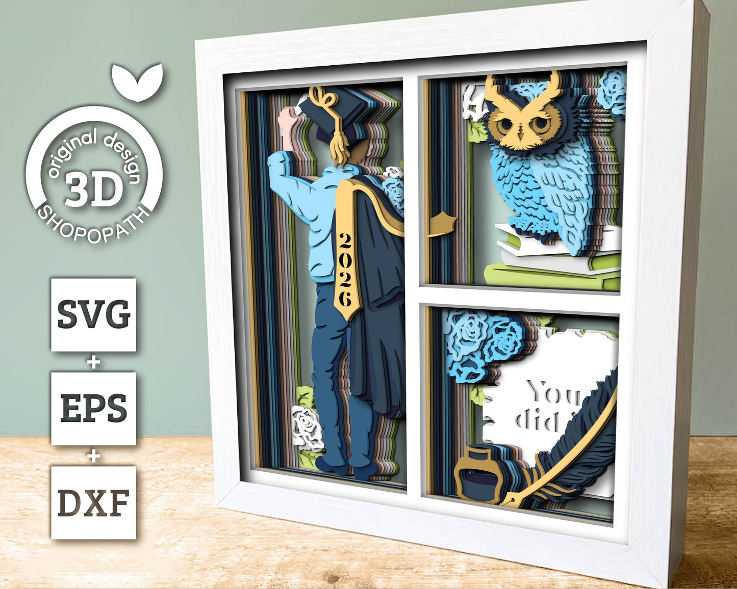 3D Graduation Boy Shadow Box SVG, 3D Diploma SVG, 3D Class of 2026 svg, 3D Owl svg, 3D Summer SVG, 3D Graduation Cap svg, Cricut Silhouette