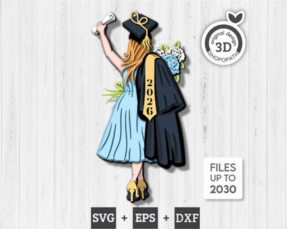 3D Layered Girl Graduation Bundle SVG EPS, 3D Layered Student, Class of 2026 3D Svg, Layered School 3D Svg, Laser Cut Graduation, Cricut