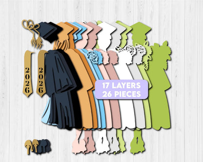 3D Layered Girl Graduation Bundle SVG EPS, 3D Layered Student, Class of 2026 3D Svg, Layered School 3D Svg, Laser Cut Graduation, Cricut