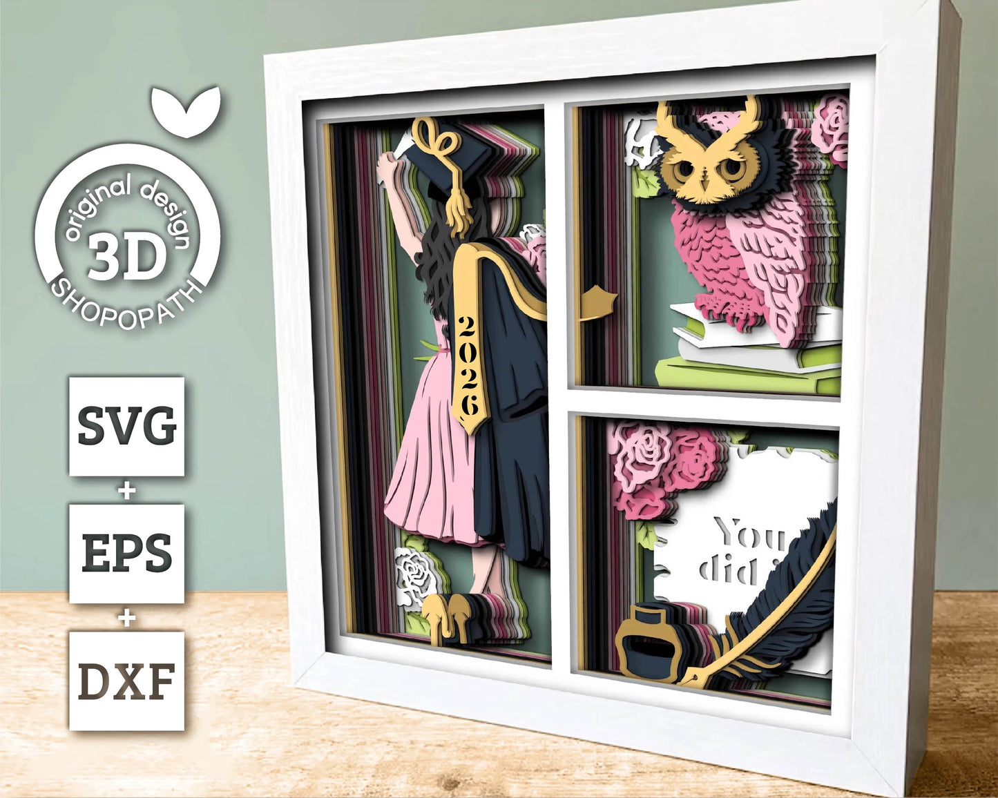 3D Graduation Girl Shadow Box SVG, 3D Class of 2026 svg, 3D Diploma SVG, 3D Owl svg, 3D Summer SVG, 3D Graduation Cap svg, Cricut Silhouette