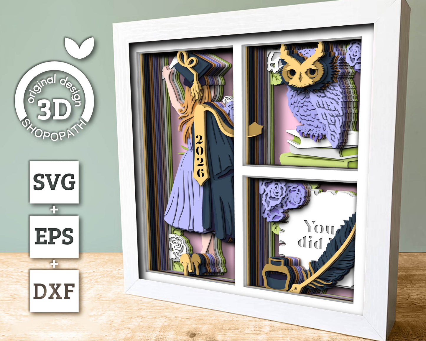 3D Graduation Girl Medium Hair Shadow Box SVG, 3D Class of 2026 svg, 3D Diploma SVG, 3D Owl svg, 3D Summer SVG, 3D Graduation Cap svg, Cricut Silhouette