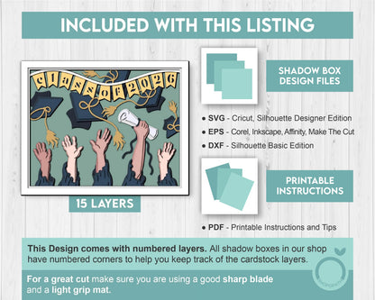 3D Graduation Students Shadow Box SVG, 3D Summer SVG, 3D Class of 2026 svg, 3D Diploma SVG, 3D Graduation Cap svg, Cricut Silhouette