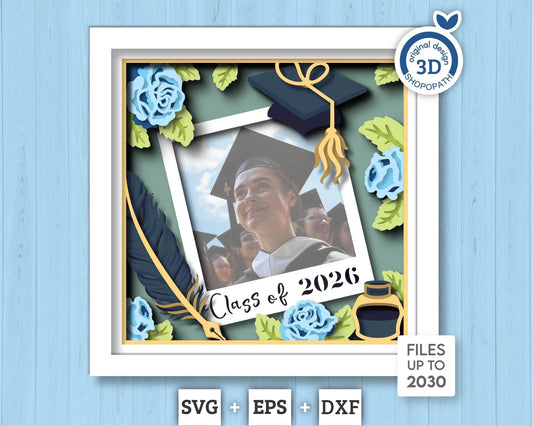 3D Customisable Graduation Shadow Box SVG, 3D Class of 2026 svg, 3D Owl svg, 3D Graduation Cap svg, 3D Summer SVG, Cricut Silhouette
