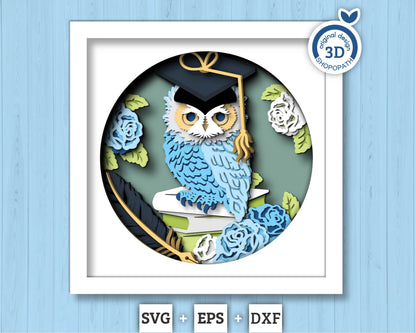 3D Graduation Shadow Box SVG, 3D Summer SVG, 3D Class of 2026 svg, 3D Owl svg, 3D Graduation Cap svg, 3D Quill SVG, Cricut Silhouette