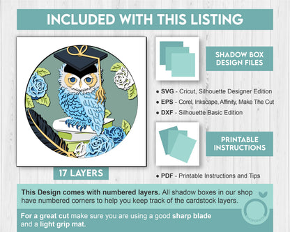 3D Graduation Shadow Box SVG, 3D Summer SVG, 3D Class of 2026 svg, 3D Owl svg, 3D Graduation Cap svg, 3D Quill SVG, Cricut Silhouette