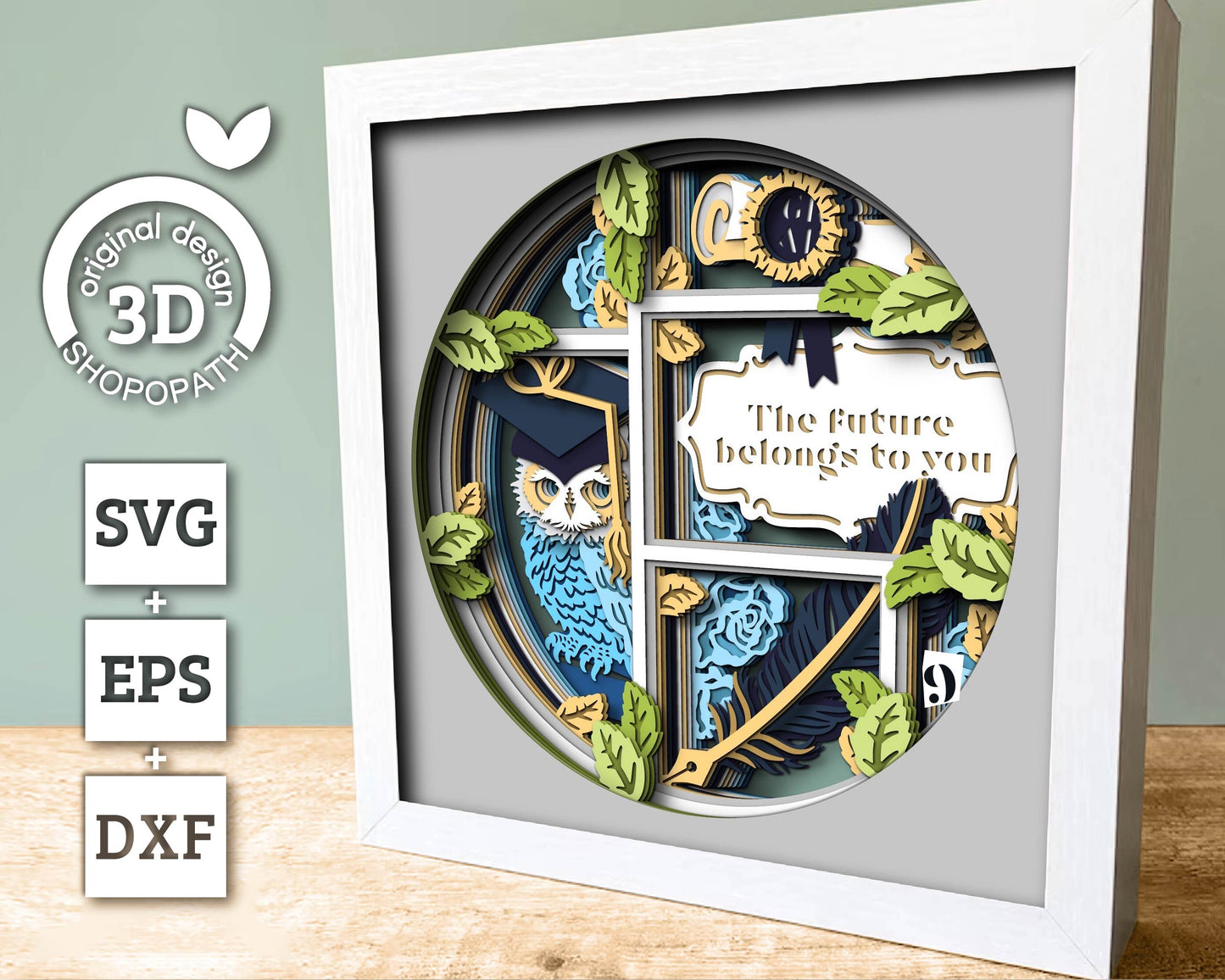 3D Customisable Graduation Shadow Box SVG, 3D Owl svg, 3D Graduation Cap svg, 3D Class of 2026 svg,  3D Summer SVG, Cricut Silhouette