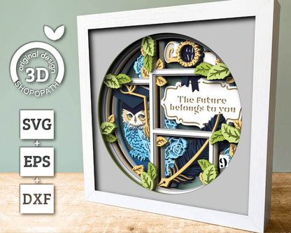 3D Customisable Graduation Shadow Box SVG, 3D Owl svg, 3D Graduation Cap svg, 3D Class of 2026 svg,  3D Summer SVG, Cricut Silhouette