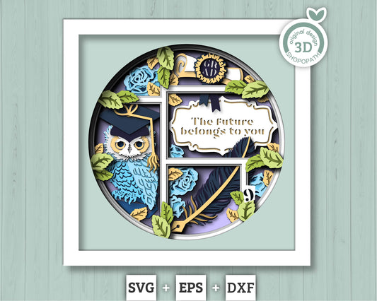 3D Customisable Graduation Shadow Box SVG, 3D Owl svg, 3D Graduation Cap svg, 3D Class of 2026 svg,  3D Summer SVG, Cricut Silhouette