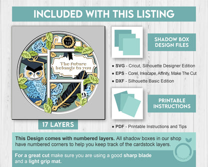 3D Customisable Graduation Shadow Box SVG, 3D Owl svg, 3D Graduation Cap svg, 3D Class of 2026 svg,  3D Summer SVG, Cricut Silhouette