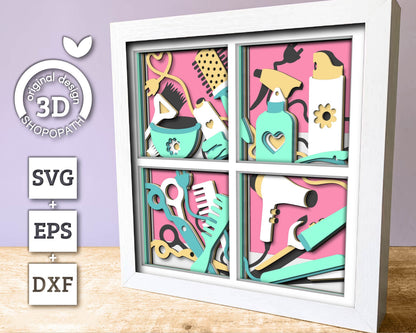 Hair Salon Tools - 3D Shadow Box Layered SVG DXF EPS (Cutting Files)