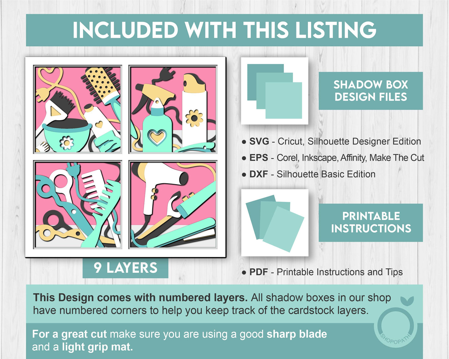 Hair Salon Tools - 3D Shadow Box Layered SVG DXF EPS (Cutting Files)