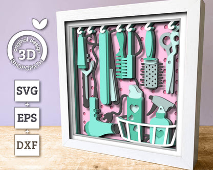 Hairstyle Tools Square - 3D Shadow Box Layered SVG DXF EPS (Cutting Files)