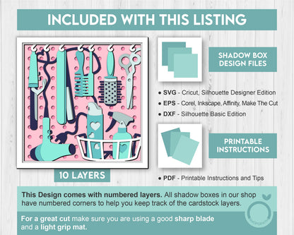 Hairstyle Tools Square - 3D Shadow Box Layered SVG DXF EPS (Cutting Files)